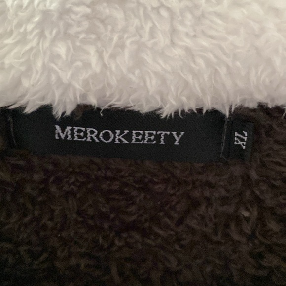 MEROKEETY Contrast Fleece Zipper Sherpa Pile Pullover size XL - Picture 5 of 11